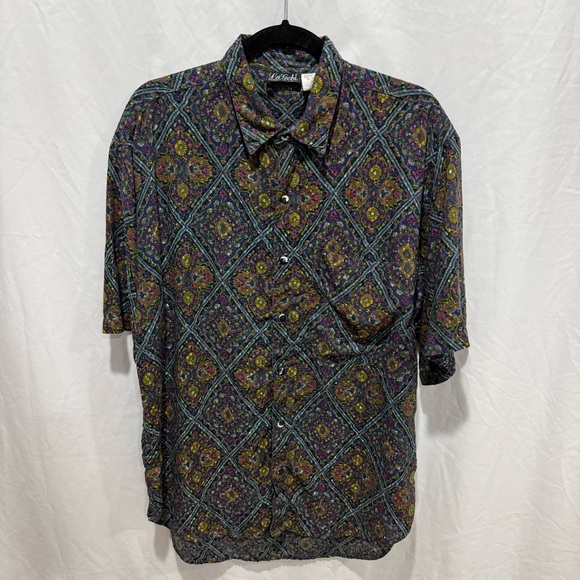 LaGebi Other - LaGebi Vintage Geometric Tapestry Print Button Up Shirt M Retro Festival Atrsy